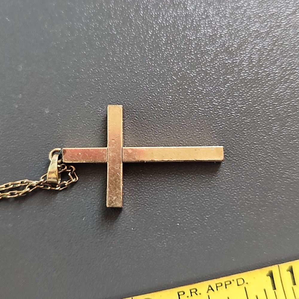 Gold Cross Pendant Necklace 11" - Picture 6 of 6